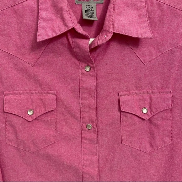 WRANGLER / Ladies Pink Pearl Snap Long Sleeve Western Shirt Size M - Picture 4 of 7